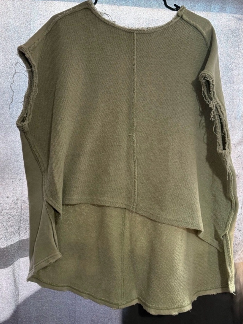 Urban Outfitters Olive Green Distressed Raw-Edge Sweatshirt